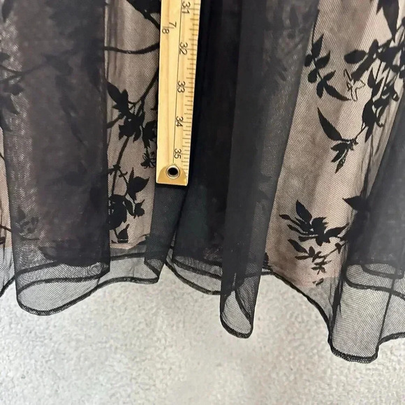 Dana Buchman lux midi skirt 8 silk black mesh overlay floral whimsigoth fairy - Picture 5 of 7